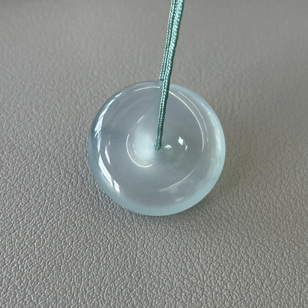 缅甸翡翠冰种平安扣挂坠冰蓝底纯底起光平安扣坠子灵气百搭