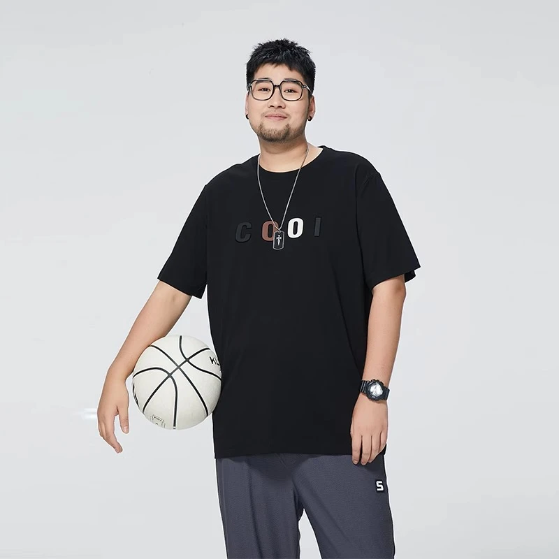 纯棉大码半袖印花短袖废土风透气T恤胖子宽松休闲上衣男士