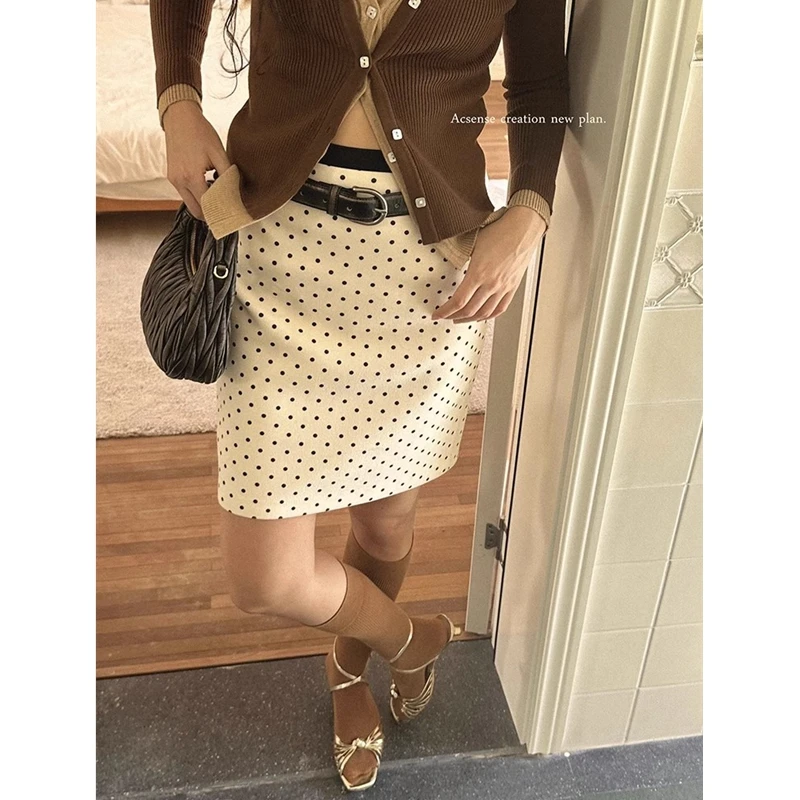 绒面双腰封假两件波点短裙女秋冬新款2024时尚包臀半身裙小个子