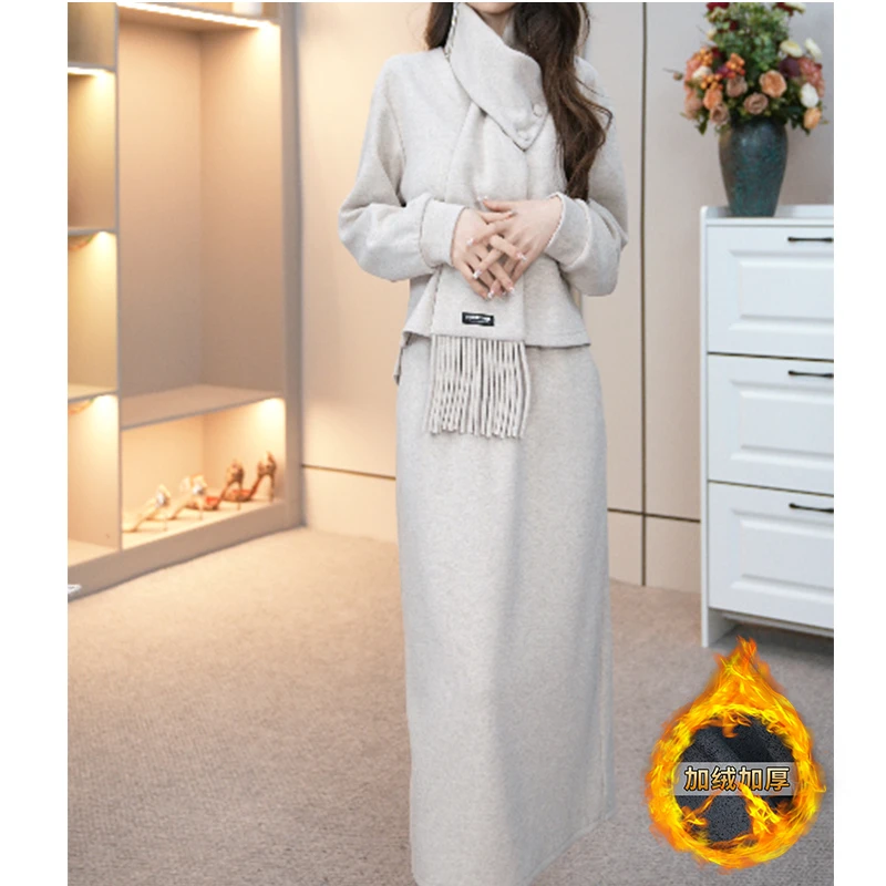 【半身裙+上衣】加绒加厚套装优雅气质时尚减龄显瘦秋设计感9238