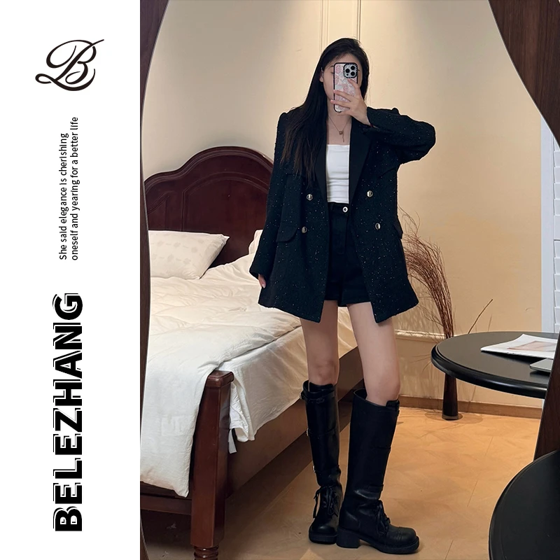 BLZ 黑色小香风西装外套女春秋新款高级感大码气质休闲西服-0008