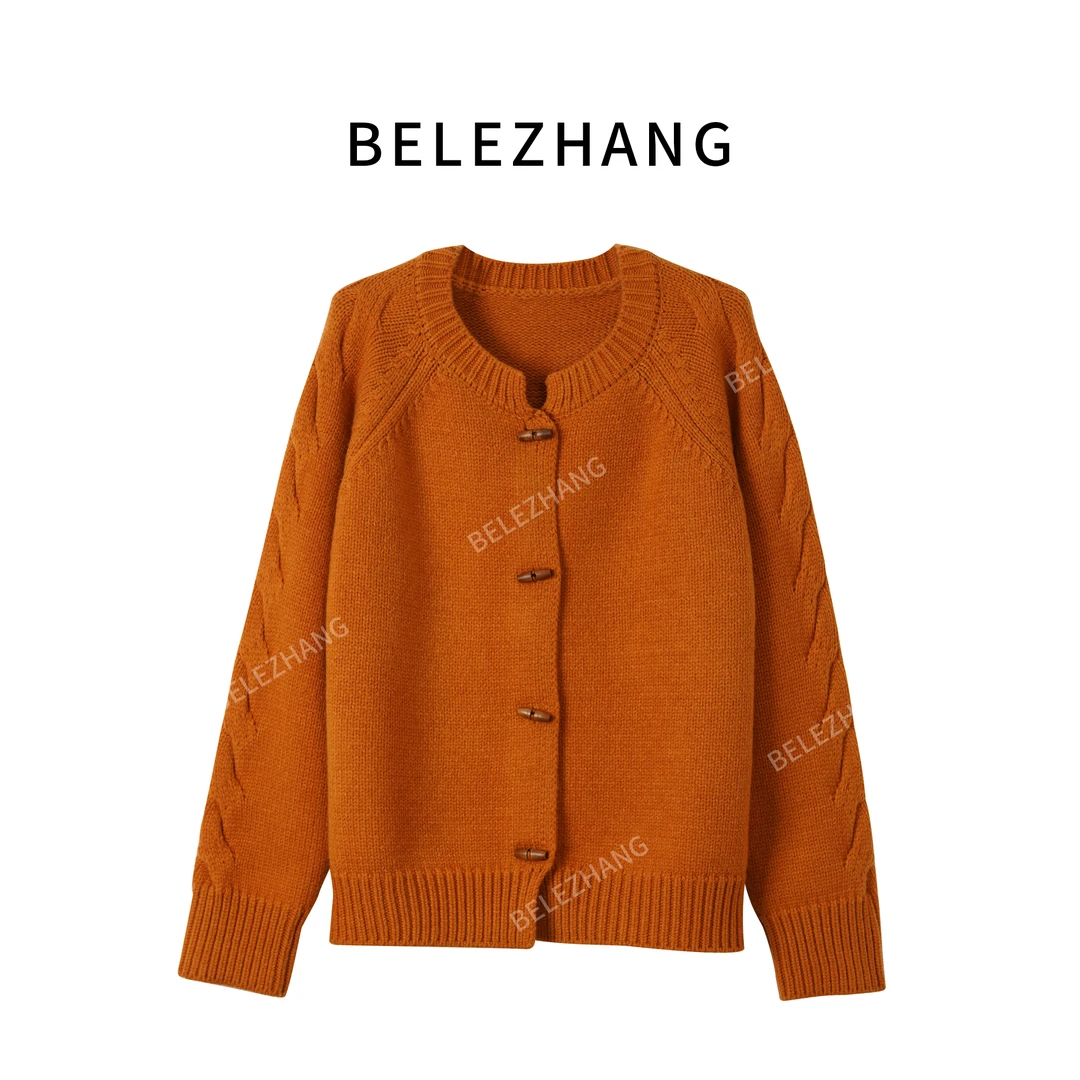 BLZ【木质扣毛衣】百搭外套新款韩版时尚休闲圆领气质针织衫-0492