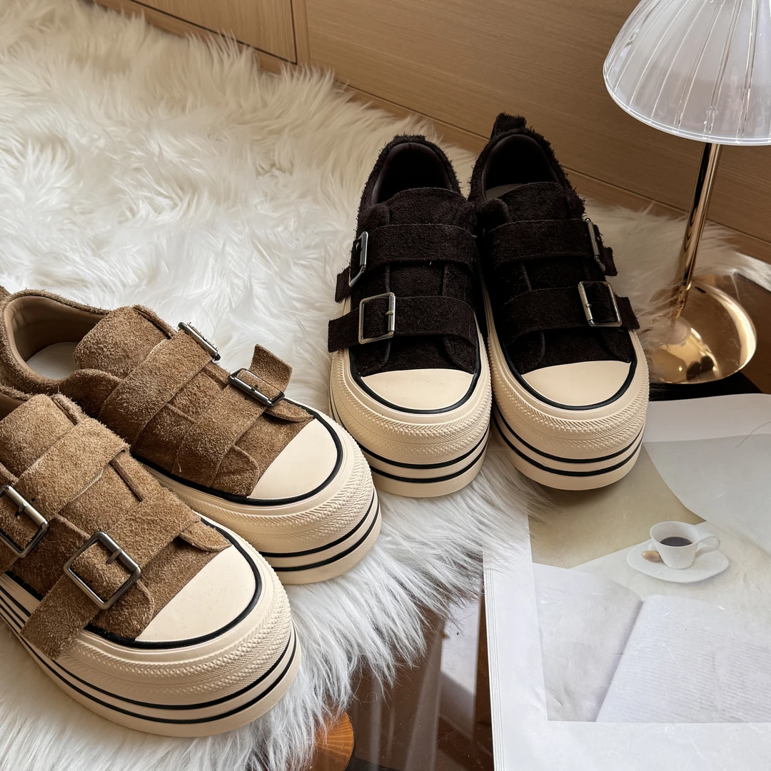 BLZ 秋上新返潮复古厚底松糕鞋魔术贴卡扣休闲鞋磨毛增高显脚小