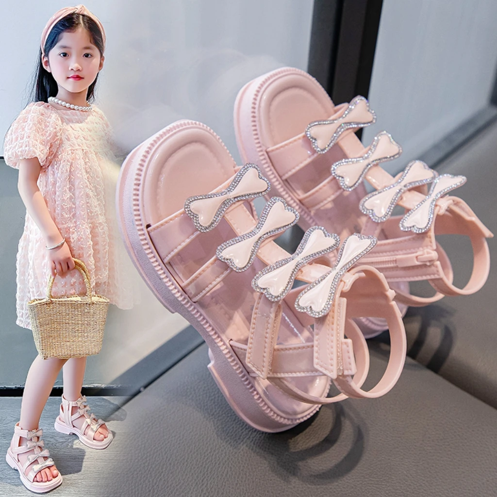 夏季韩版新款女童凉鞋洋气百搭小中大童罗马凉鞋桃心甜美公主凉鞋