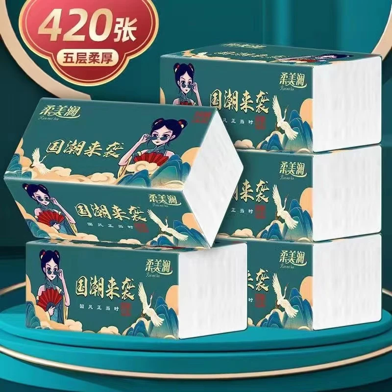 国潮家用餐巾纸母婴面巾抽纸亲肤面巾纸抽取式家庭国风加厚款
