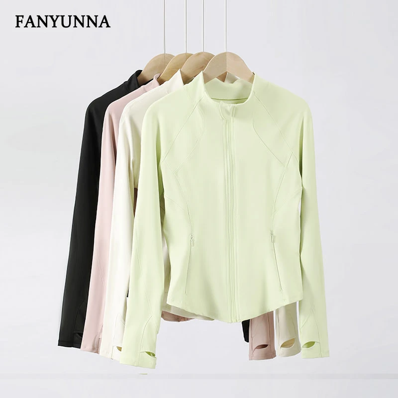 梵韵娜瑜伽外套女长袖修身显瘦外穿立领夹克户外跑步运动健身服