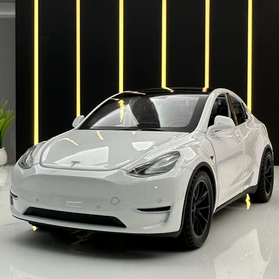 潮玩合金汽车模型1:32特斯拉ModelY收藏摆件声光开门玩具电动轿车