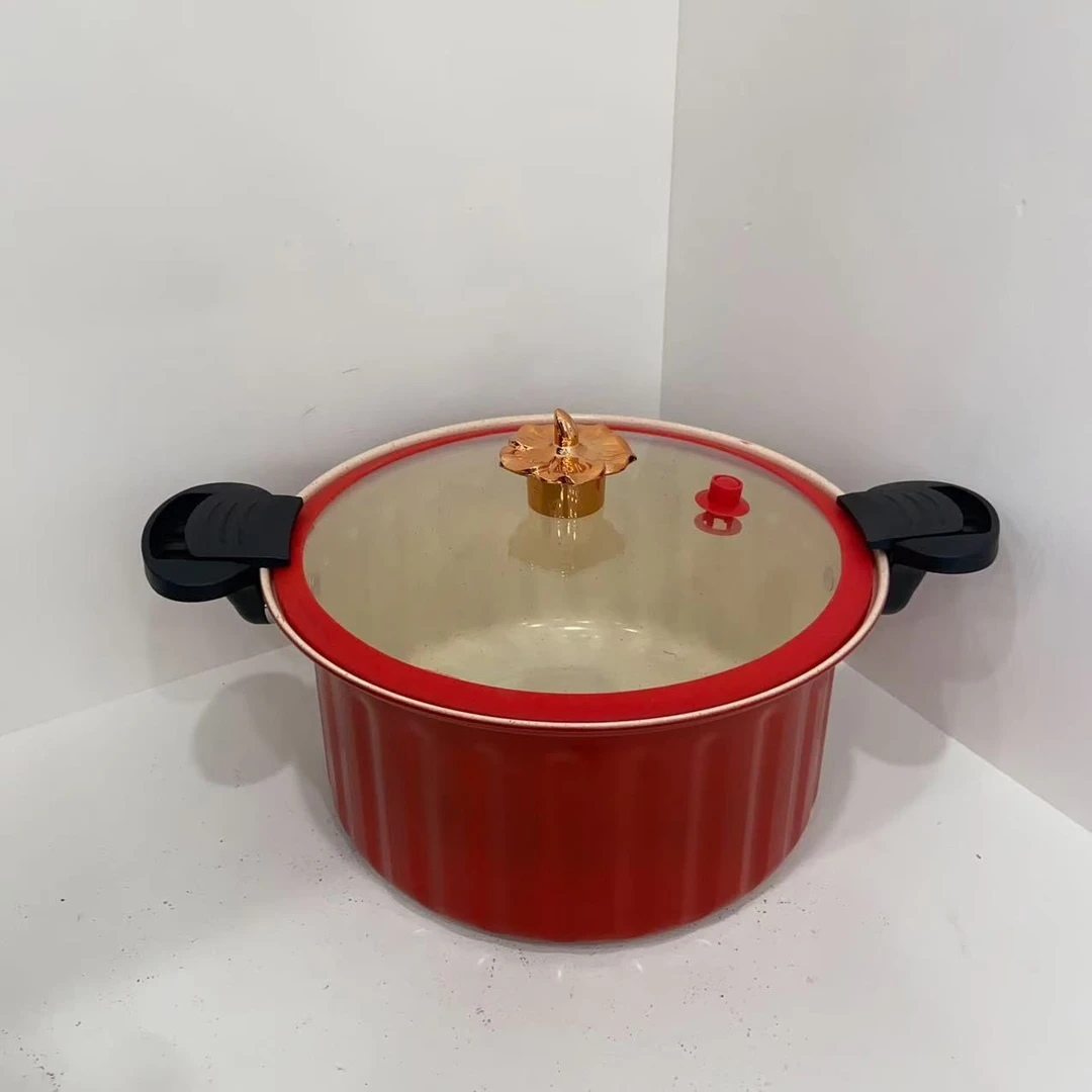 红色大容量厨房不锈钢陶瓷珐琅微压锅