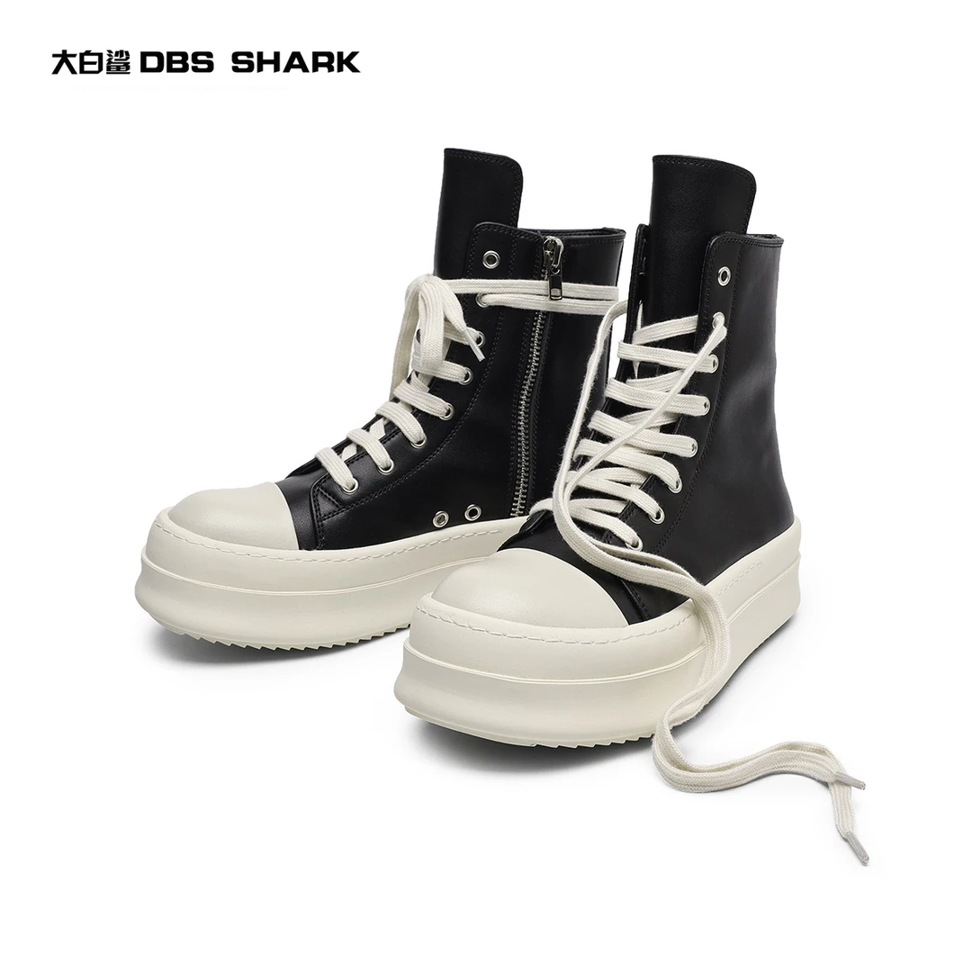 2025春款暗黑系绑带板鞋男女款厚底高帮鞋增高款时尚休闲鞋松糕鞋