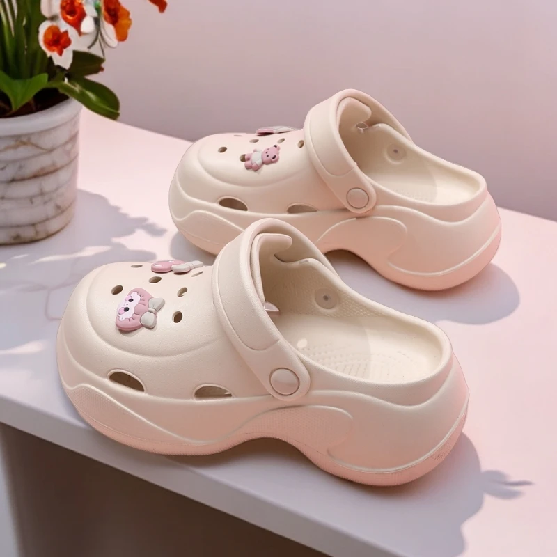 洞洞鞋女夏季2024新款高跟踩屎感防滑增高外穿软底时尚沙滩凉拖鞋