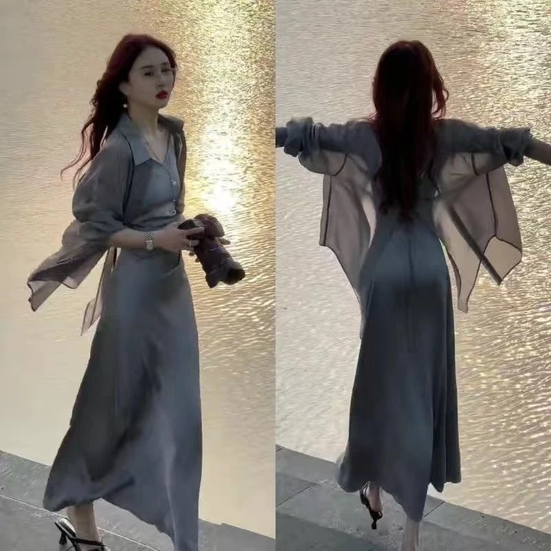 后背开叉防晒雪纺衬衫女夏薄款开衫外套设计感小众防晒上衣空调衫