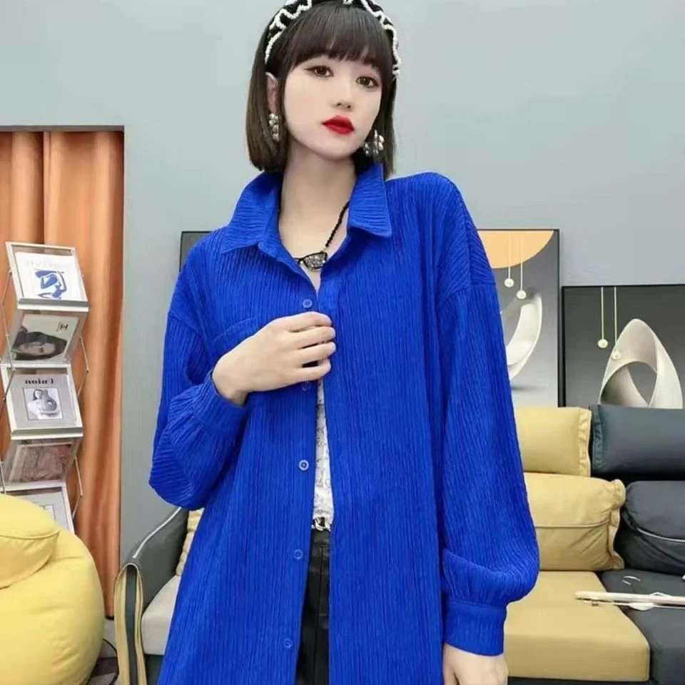 褶皱设计感衬衫外套春装2025新款小众慵懒风叠穿长袖开衫上衣女潮