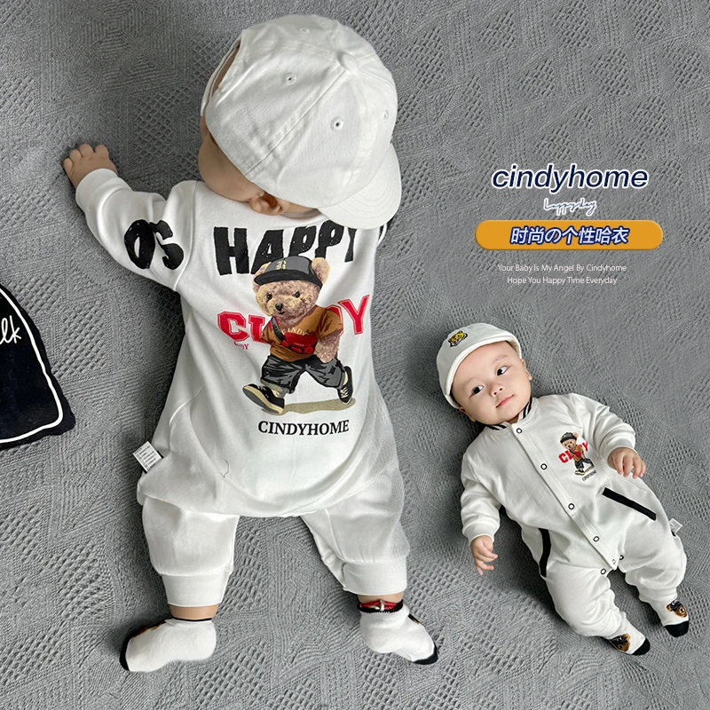 2025新品春秋款婴儿宝宝卡通小熊时尚哈衣爬服连体衣