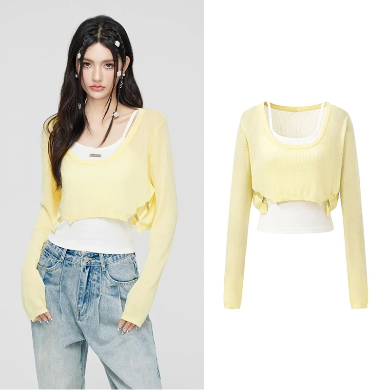 叠穿针织毛衣两件套女早春多巴胺女孩氧气甜美吊带背心上衣463