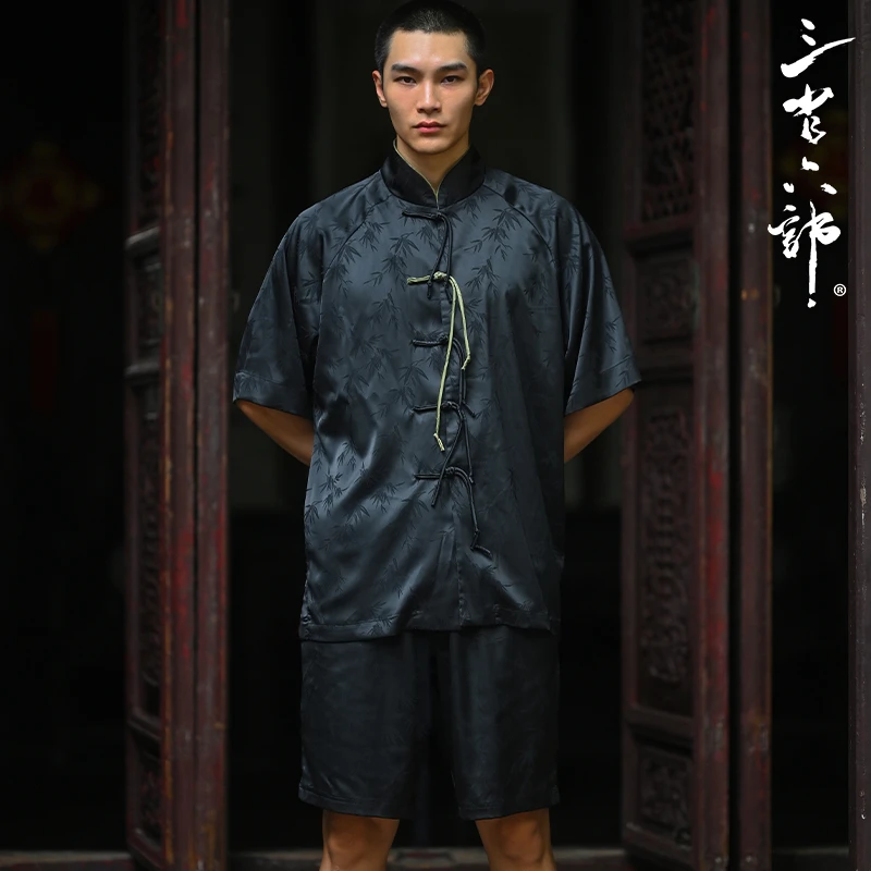 三省六部【将五进一·中裤】夏季新中式国风提花轻薄宽松中裤短裤