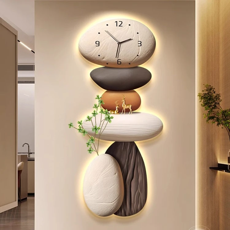 石来运转入户玄关装饰画带钟表画走廊尽头电视墙好寓意挂画