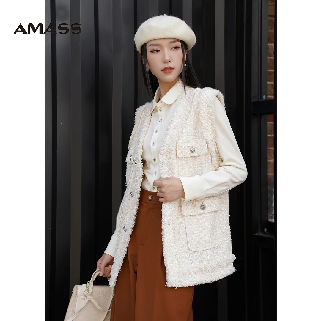 AMASS/阿玛施冬季气质针织白色百搭无袖轻奢休闲小香风5400310