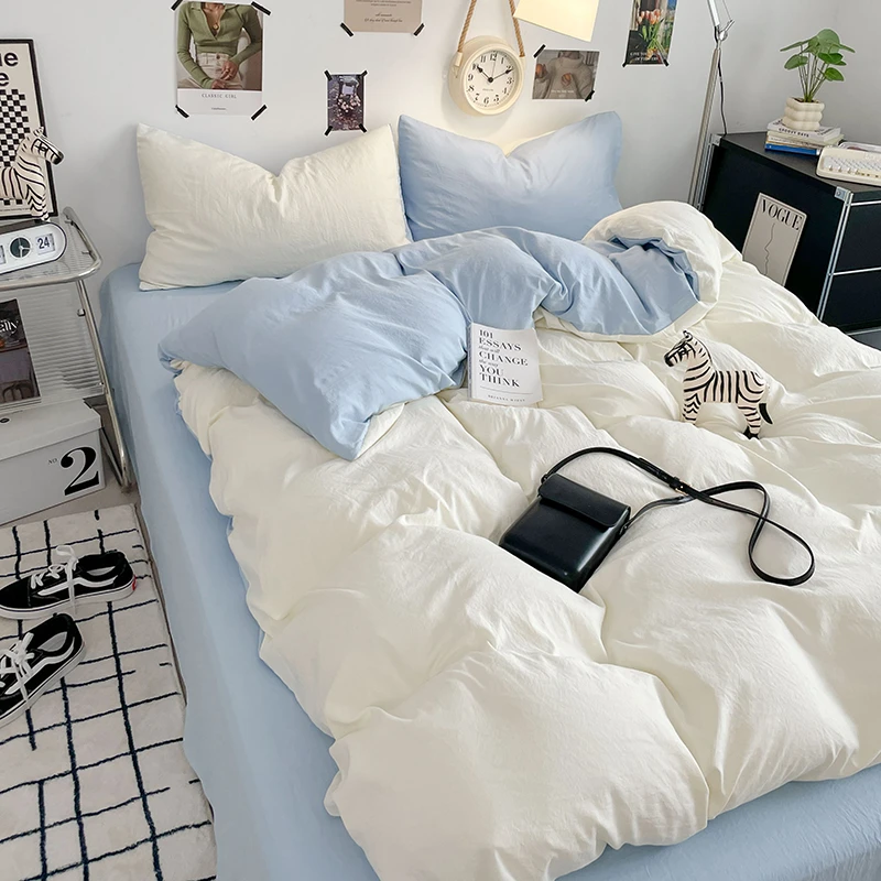 ins风简约纯色白月光床单被套四件套 可裸睡 不褪色不起球不缩水