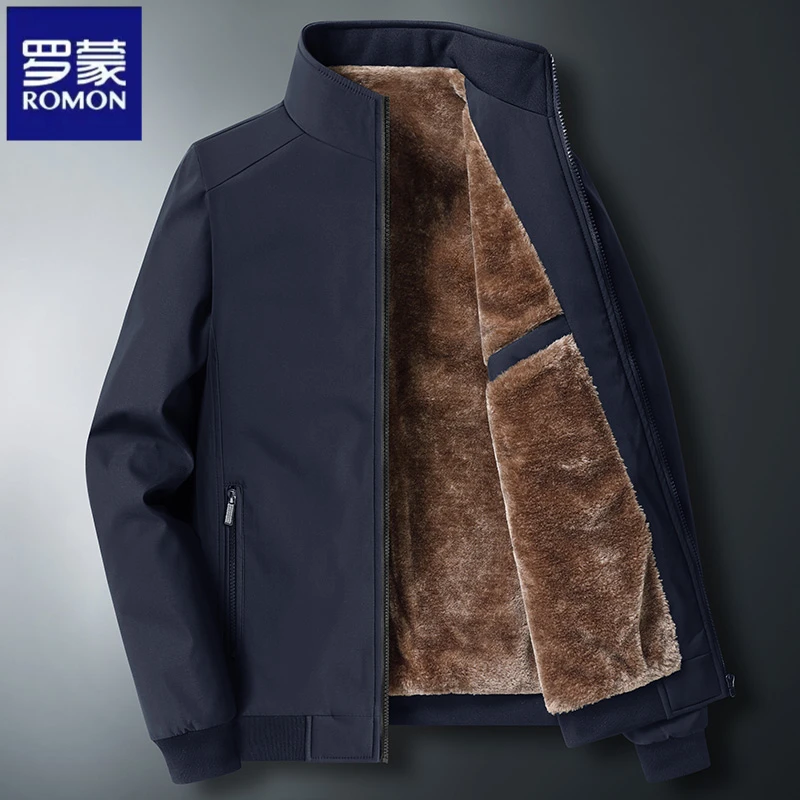 罗蒙正品中年男士夹克冬季保暖大码立领爸爸装加绒加厚外套男款