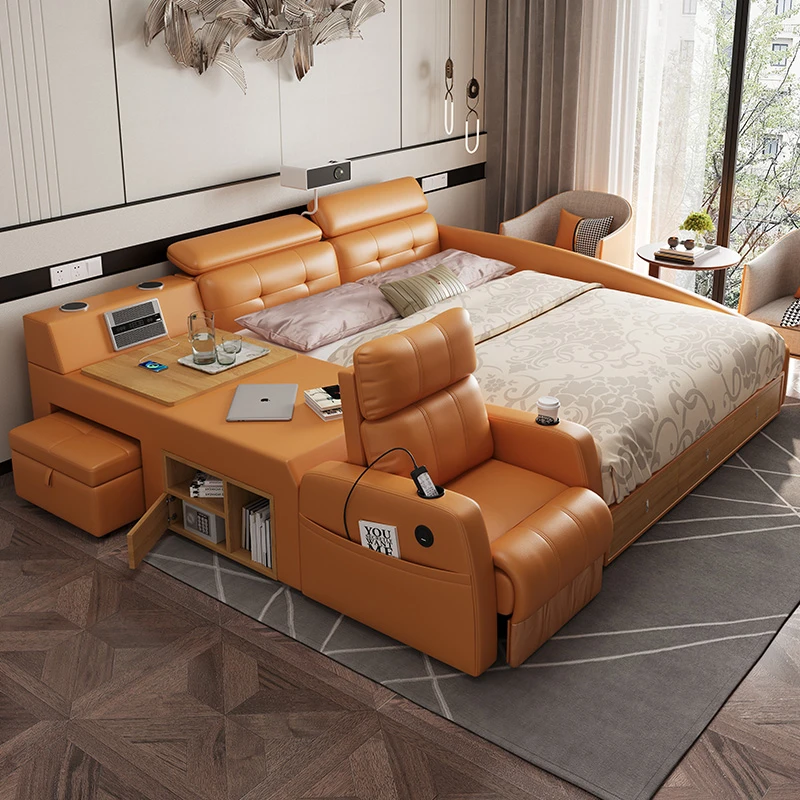 多功能榻榻米皮床主卧现代简约智能双人床电动按摩太空舱沙发大床
