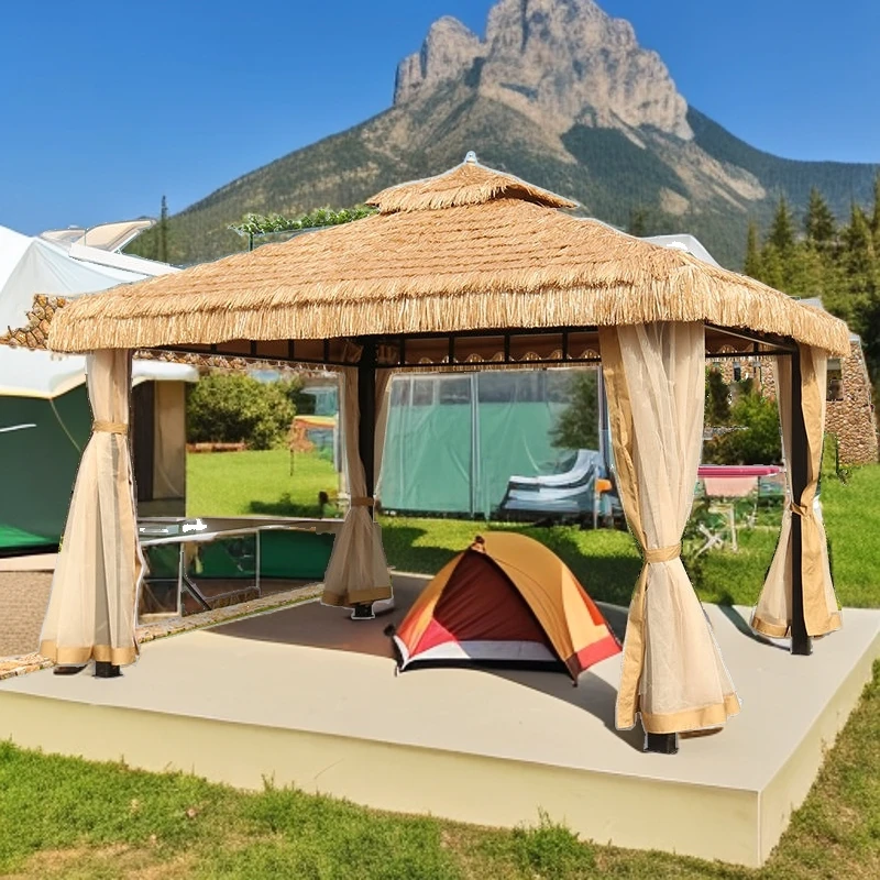 夜市遮阳棚庭院帐篷农家院休闲防雨蓬景区花园茅草屋农家乐稻草棚