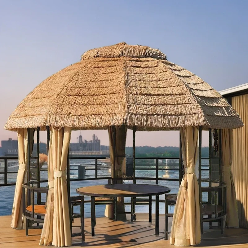 新中式防水凉亭茅草屋户外庭院家用农家乐亭子防雨室外茅草遮阳棚