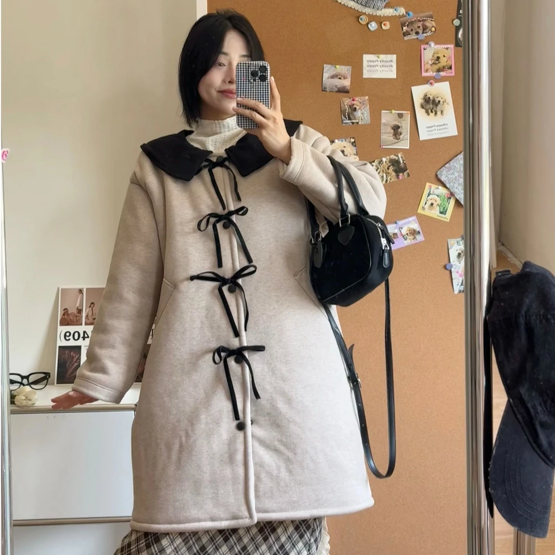 2024新款甜美风睡衣三层加绒加厚加棉袄可外穿家居服中长款睡袍