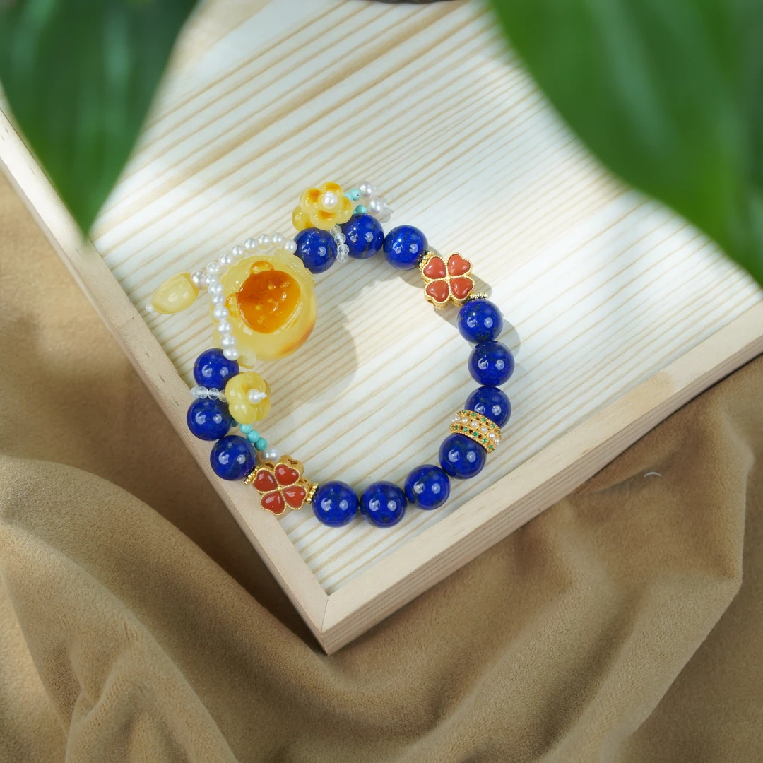 【宇涵珠宝】 蜜蜡糖果熊纯手工DIY设计青金石手链元气可爱气质2048