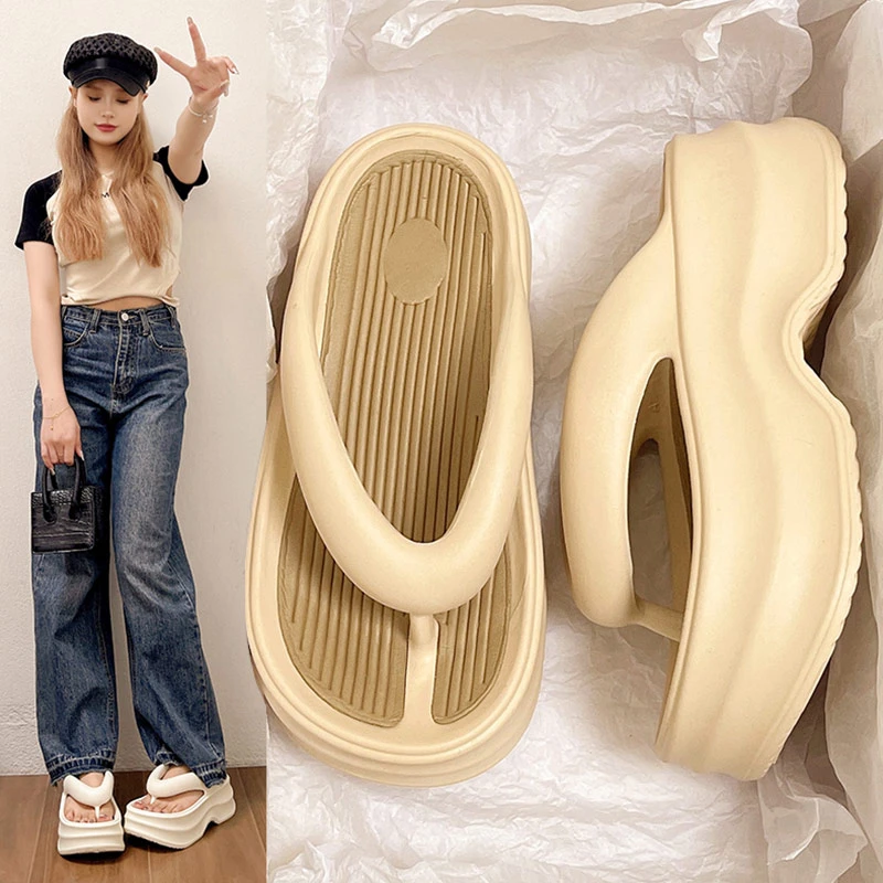 白芙蓉【女款】厚底增高拼色简约软底人字拖凉拖鞋