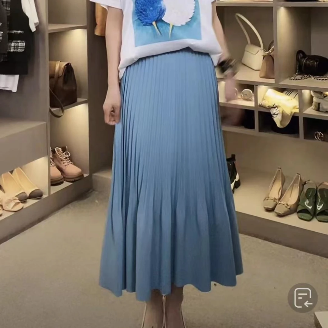 【哲思凡原创设计女装】23年新款气质松紧腰头净版半身裙百褶裙