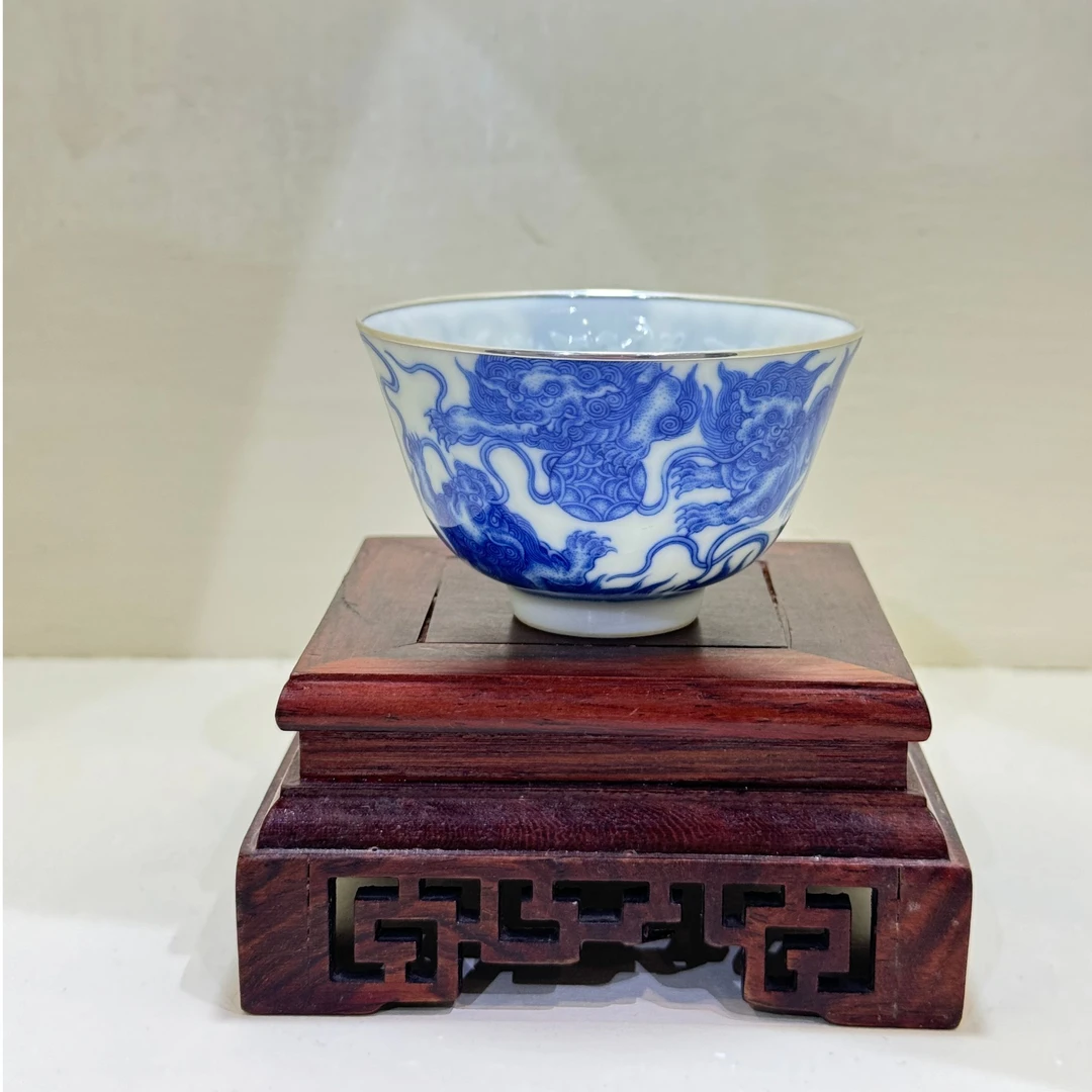【阿闽】正品 景德镇青花瓷 妙色柴窑八宝九狮杯