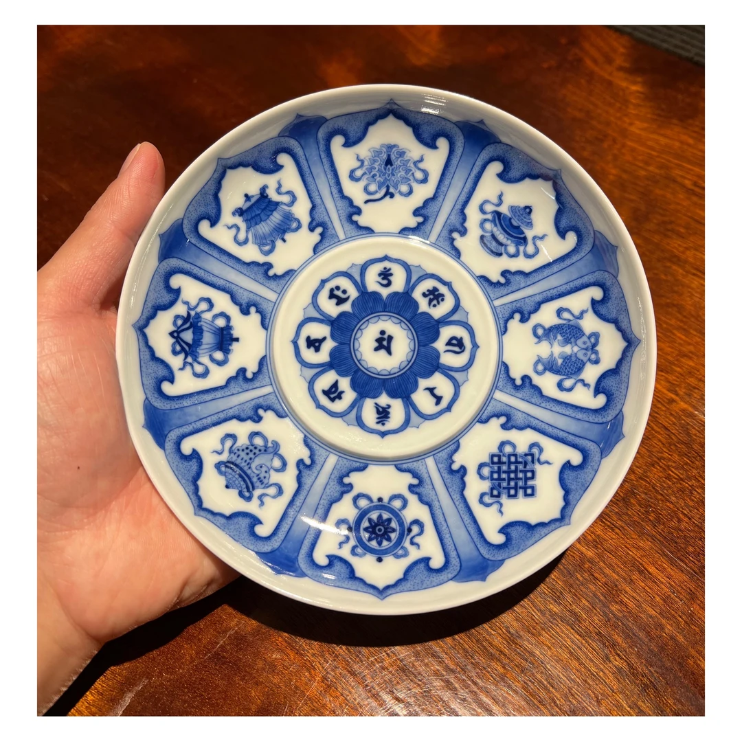 【阿闽】正品 妙色青花莲瓣八宝壶承 手工陶瓷圆形