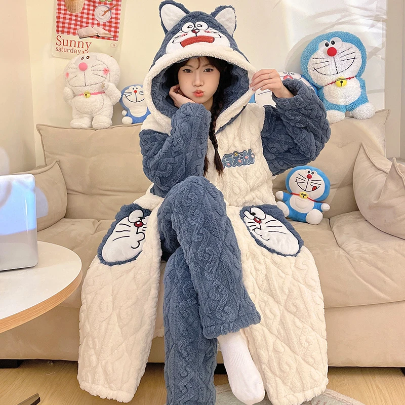 三层夹棉加厚睡袍冬季法兰绒睡衣女士卡通冬天珊瑚绒家居服 8917