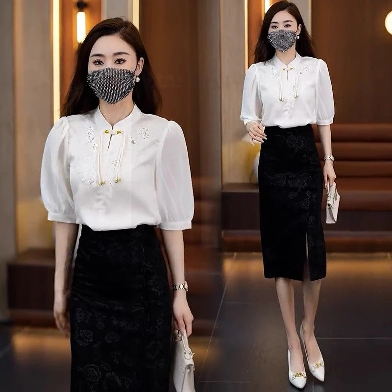 国风衬衣女时尚新中式上衣2024年夏装设计感洋气质打底衫-6067