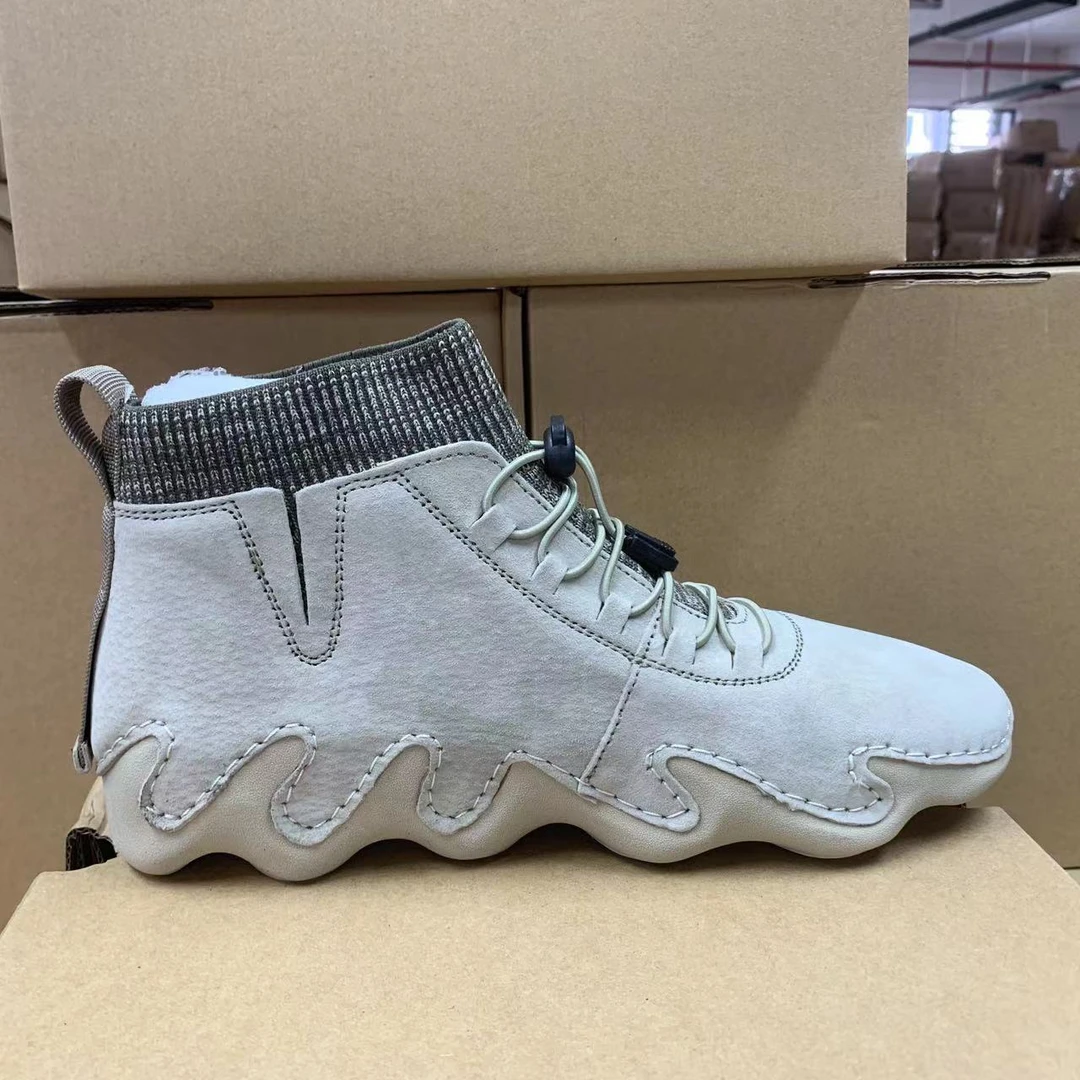 D502（运动码）男鞋 冬季新款中帮松紧带皮面轻便舒适时尚休闲鞋1仓