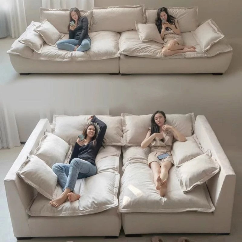 轻奢磨砂布帆船沙发宽大坐深直排懒人鹅绒沙发客厅乳胶皮布艺沙发