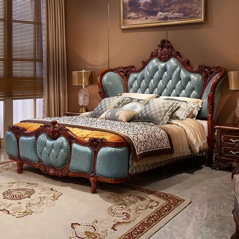 美式床实木床欧式双人雕花真皮大床主卧1.8奢华婚床软包公主床