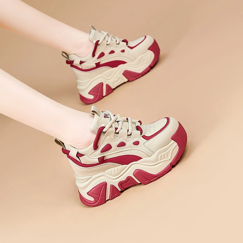 高档厚底增高老爹鞋女2025春季新款真皮休闲运动鞋百搭潮松糕女鞋