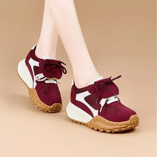 高档厚底增高老爹鞋女2025春季新款真皮休闲运动鞋百搭潮阿甘女鞋