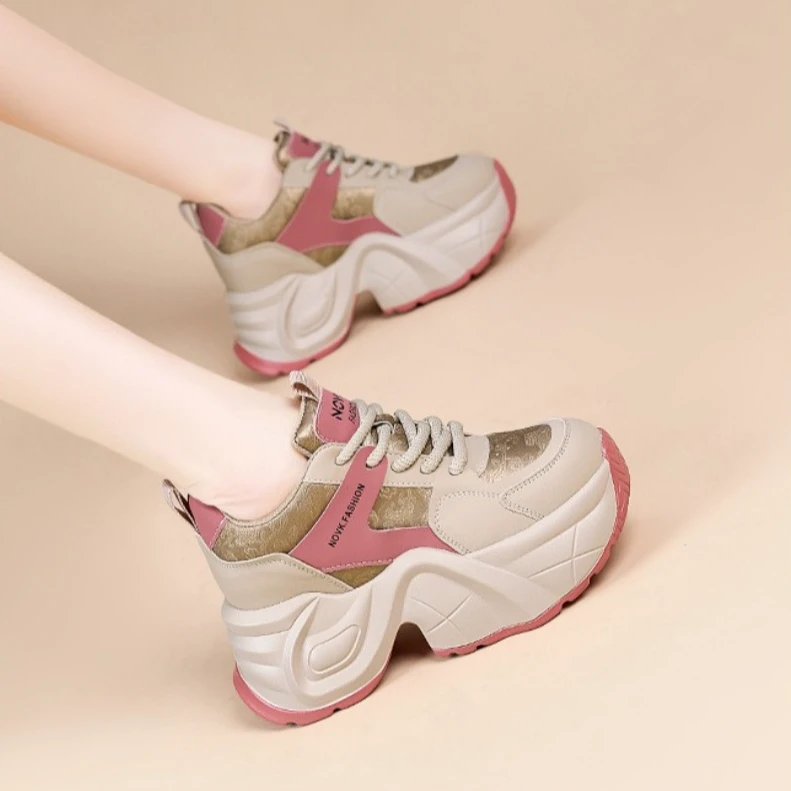 高档内增高老爹鞋女外穿2025春季新款厚底女休闲真皮透气运动女鞋