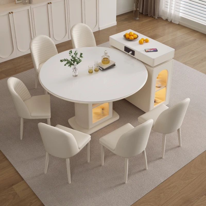 奶油风方圆两用可分离岩板家用岛台餐桌大小户型现代简约轻奢餐椅