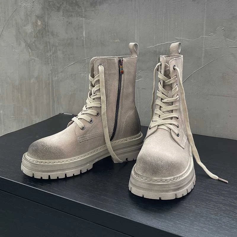 春季马丁靴女2025新款厚底复古做旧英伦风脏脏靴中筒短靴透气靴子