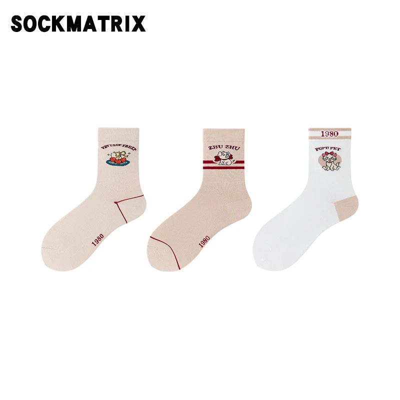 袜矩阵【美式复古】秋冬款中筒袜可爱卡通时尚穿搭袜子女