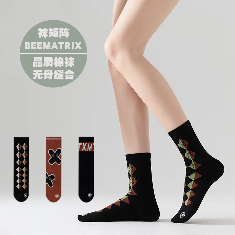 袜矩阵【摩卡X】袜子潮袜ins棉袜中筒袜个性百搭矩阵袜子女秋冬休闲