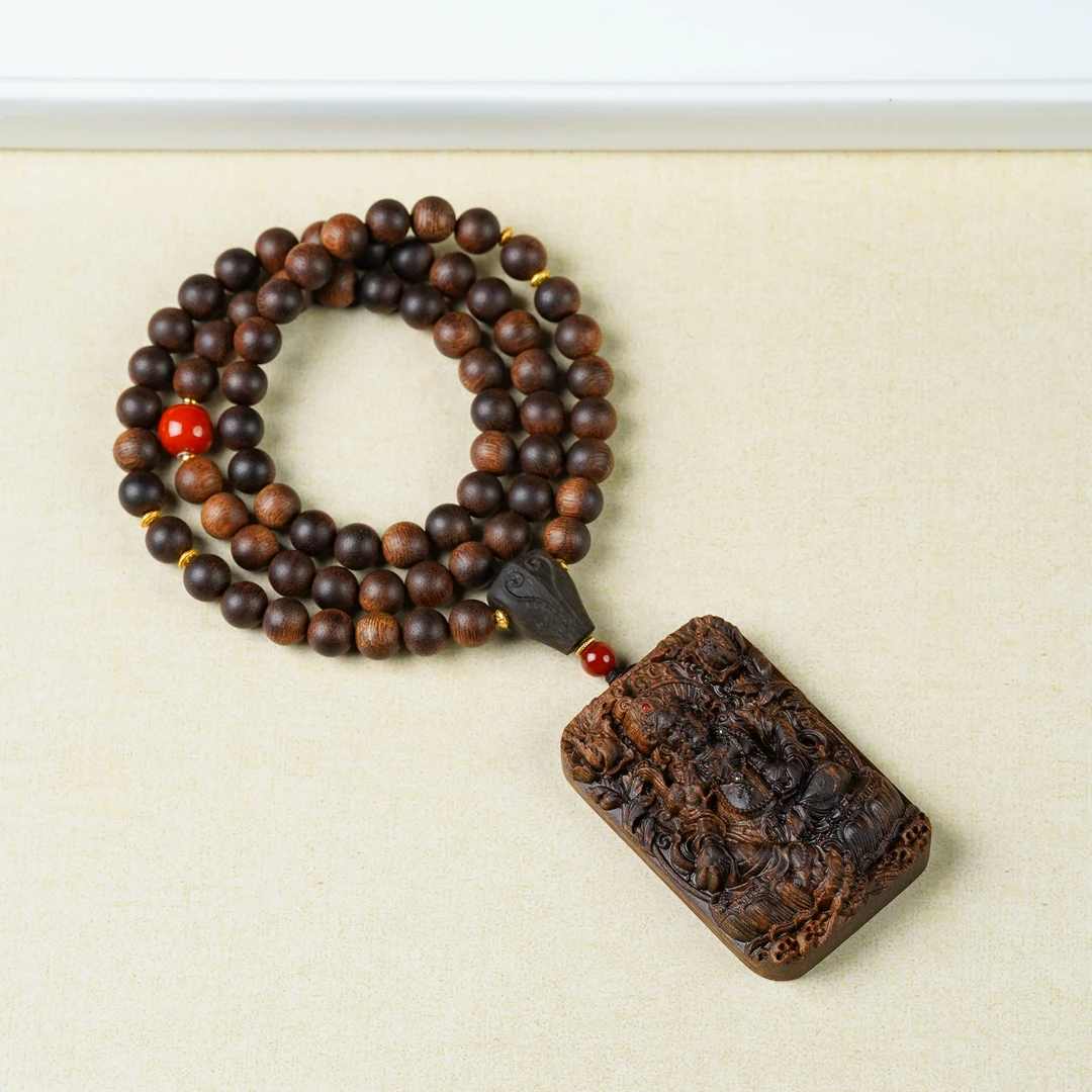 海南昆仑梅格5A全沉老料0.8多圈+黄财神5A级昆仑美格满油沉香木雕