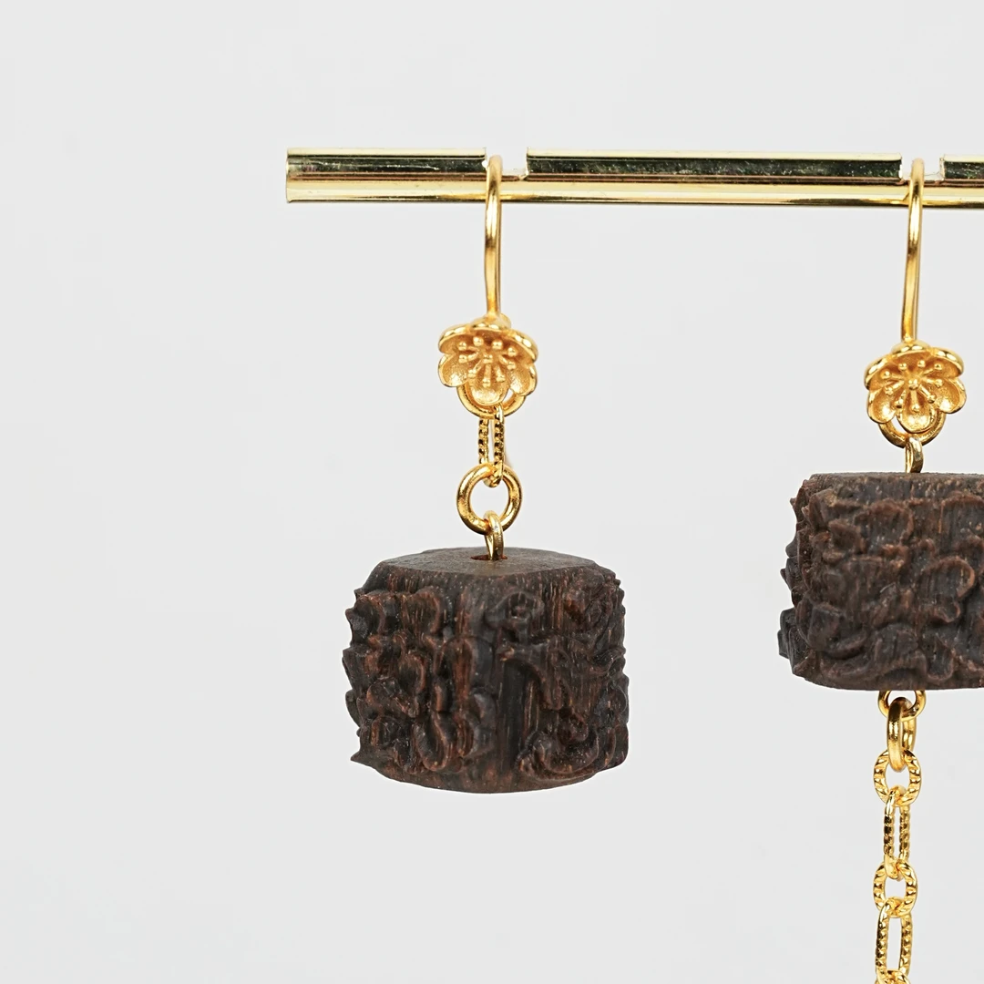 【沉水】沉香耳环-富森红土凤凰耳坠/耳环沉香木雕