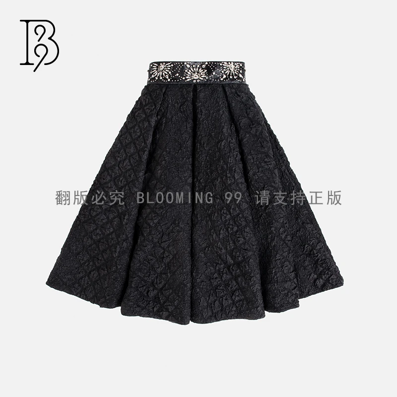 【B99官方旗舰店】女装春季高腰黑色设计师款半裙 DJWSKS25596