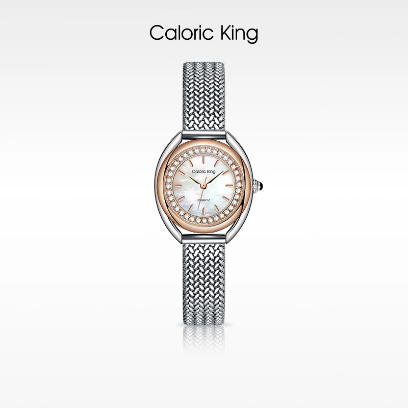 凯卡思Caloric King韶光简奢系列镶钻玫瑰金设计感石英机芯女士表