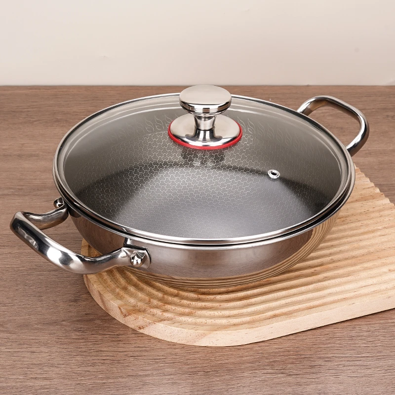 【24cm】钛多功能干锅无涂层双耳炒锅不粘锅加厚五层钢不挑炉灶