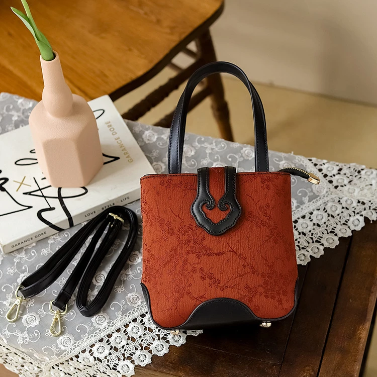 【粉丝团福】故宫记忆 红色绣花手提包古风旗袍宴会手提包小桶包